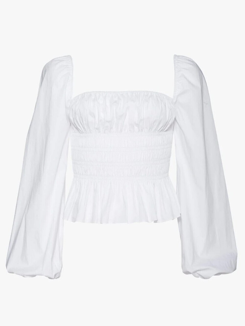 Staud Jules Cotton Poplin Smocked Top White Large $225 Resortwear Milkmaid